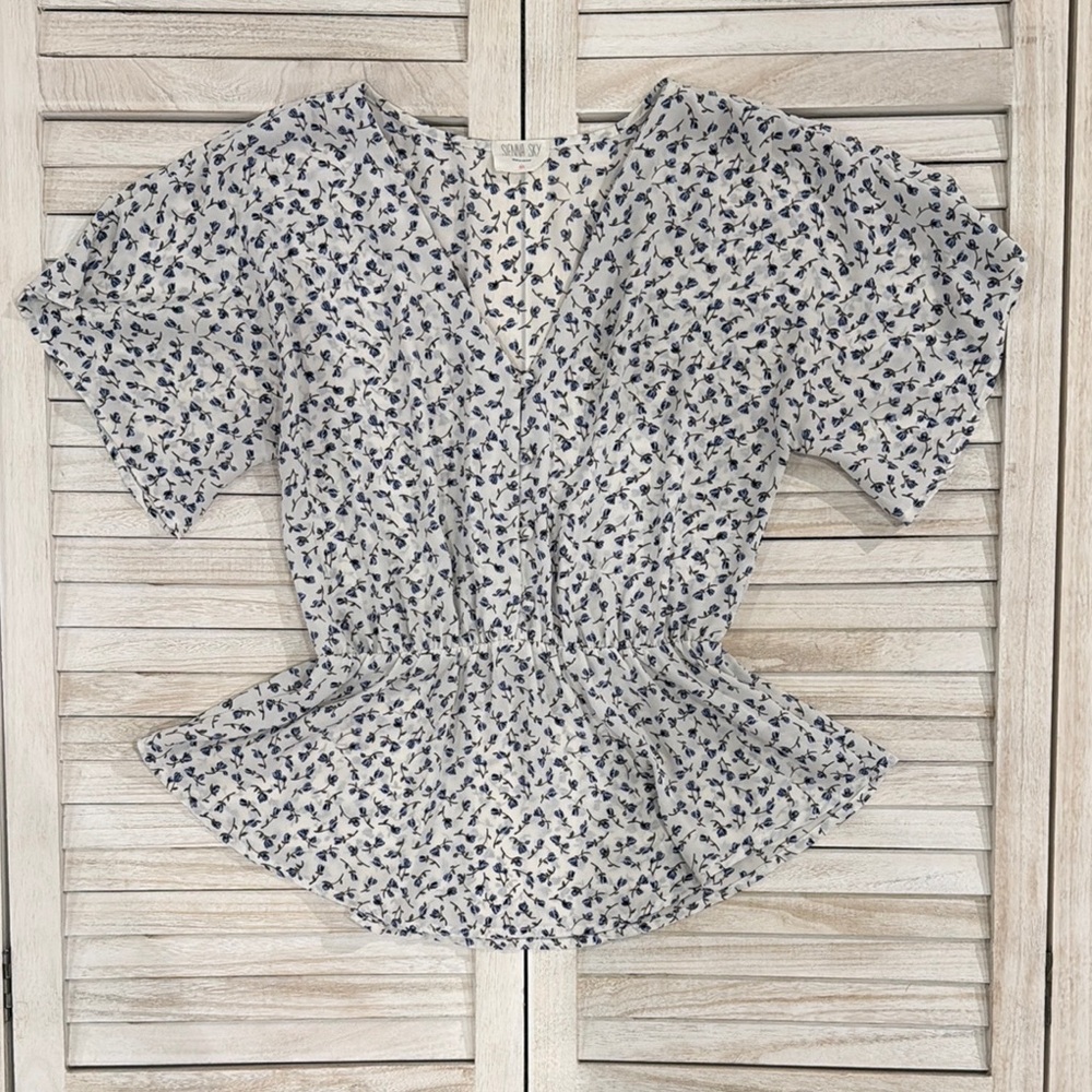 Floral Print Women's Top - Blue